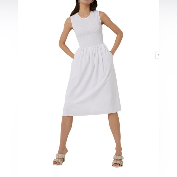 French Connection Rhodes Poplin Smocked Midi Dress - Picture 1 of 9